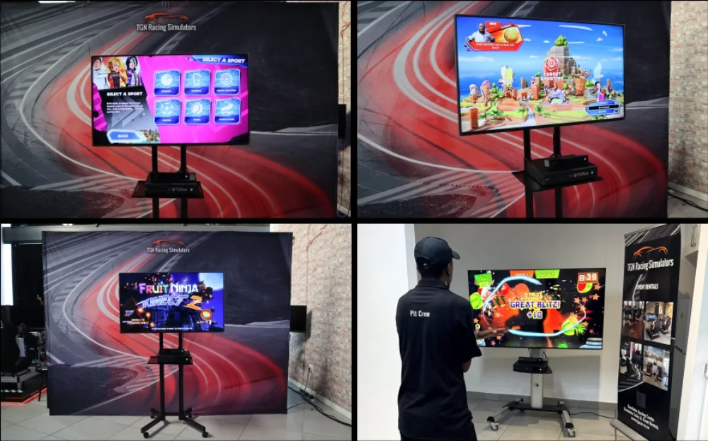 Display screens with interactive gaming content in a setup