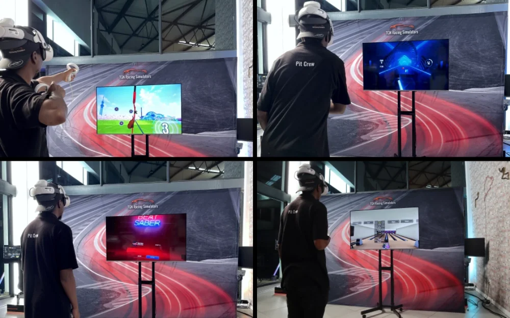 Participant using a VR racing simulator setup