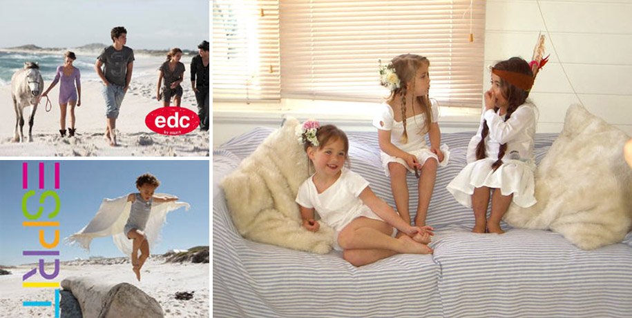 Children playing on a beachside couch