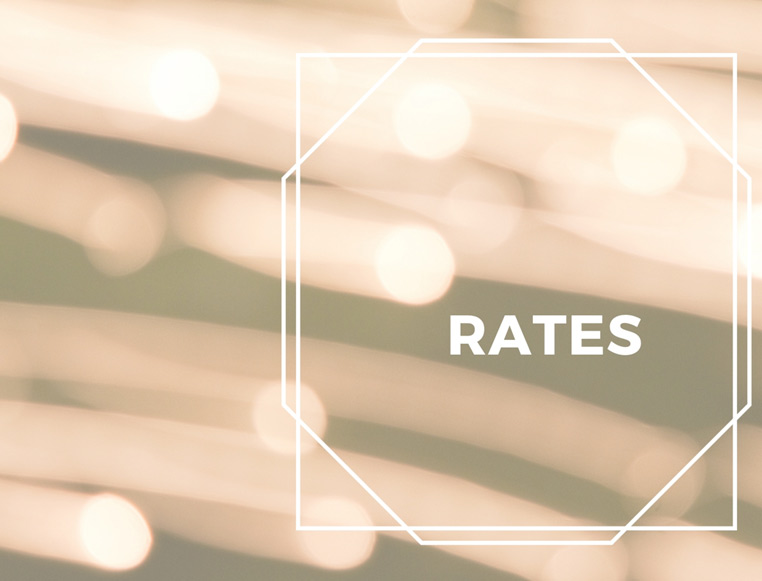 Graphic displaying the word 'RATES' with a soft blurred background.