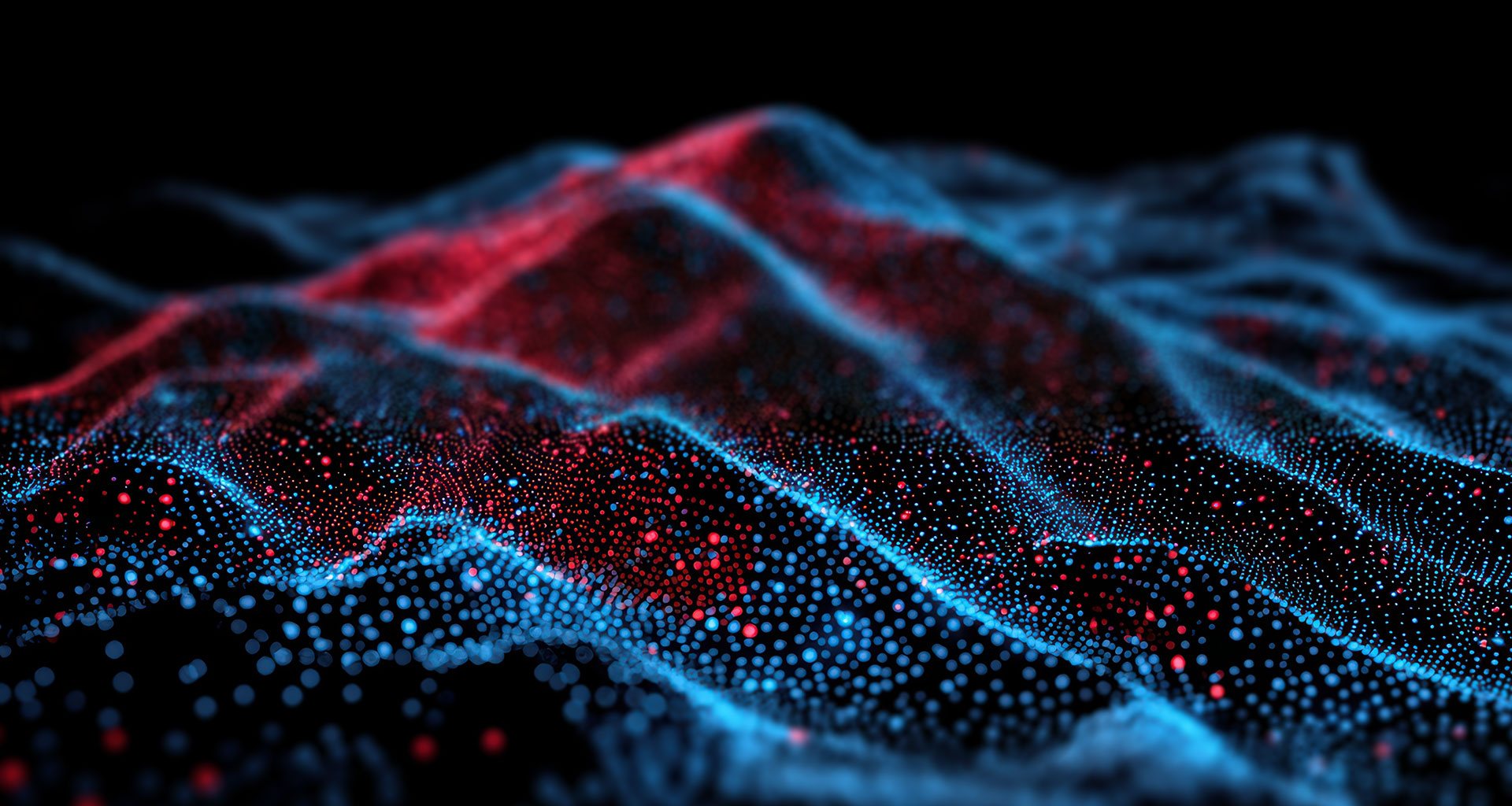 Abstract digital landscape with dots in red and blue