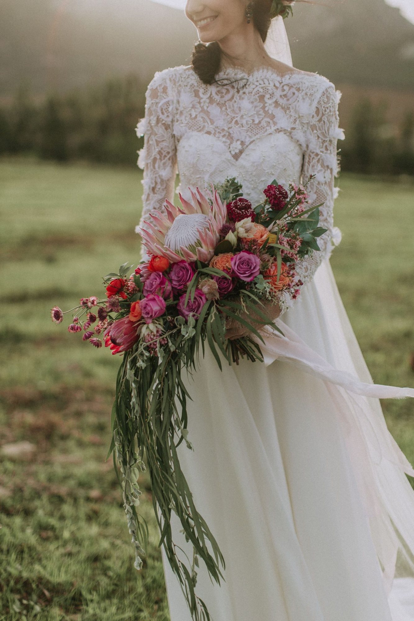Bridal bouquet with vibrant flowers and greenery