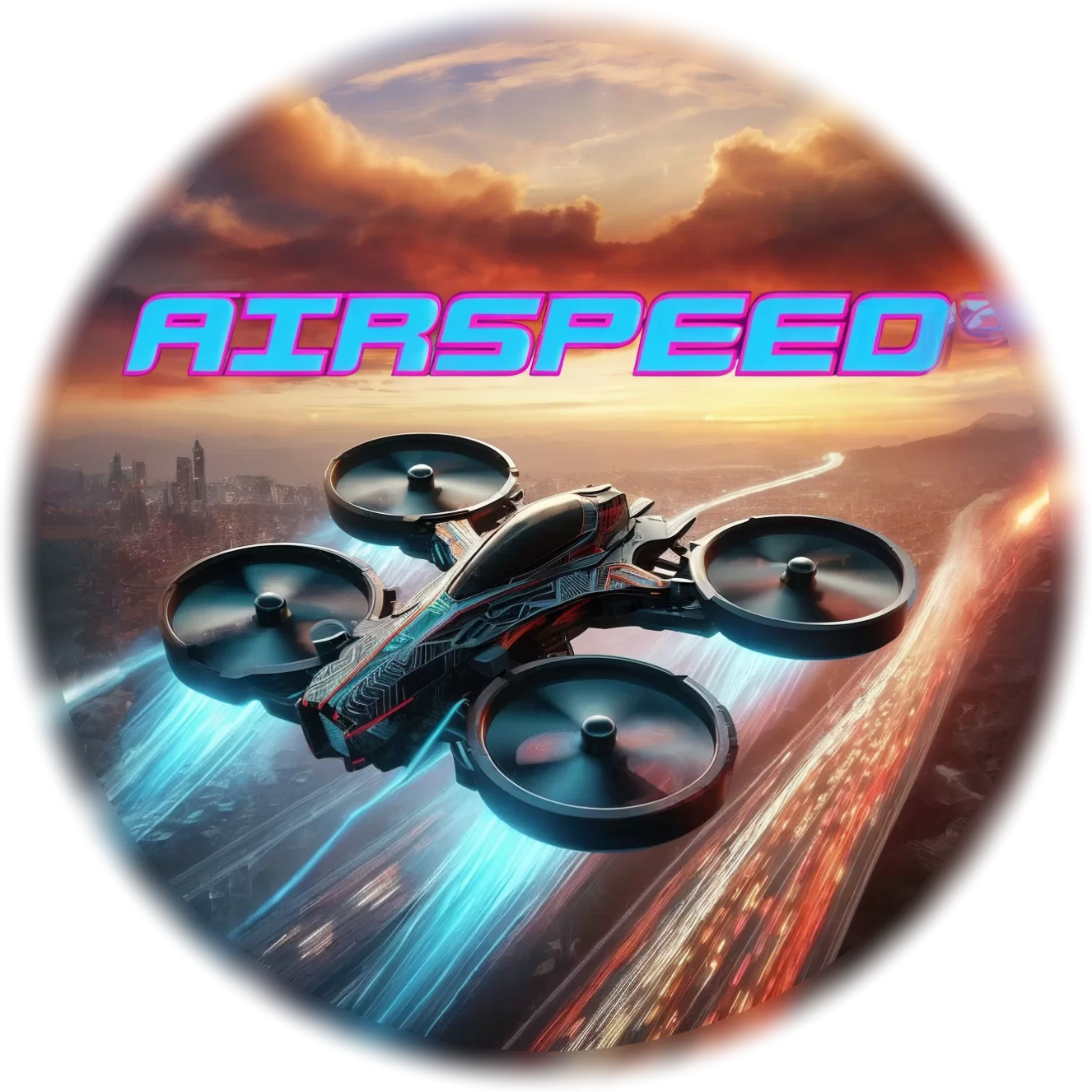 Logo of Airspeed VR Experience featuring a futuristic drone