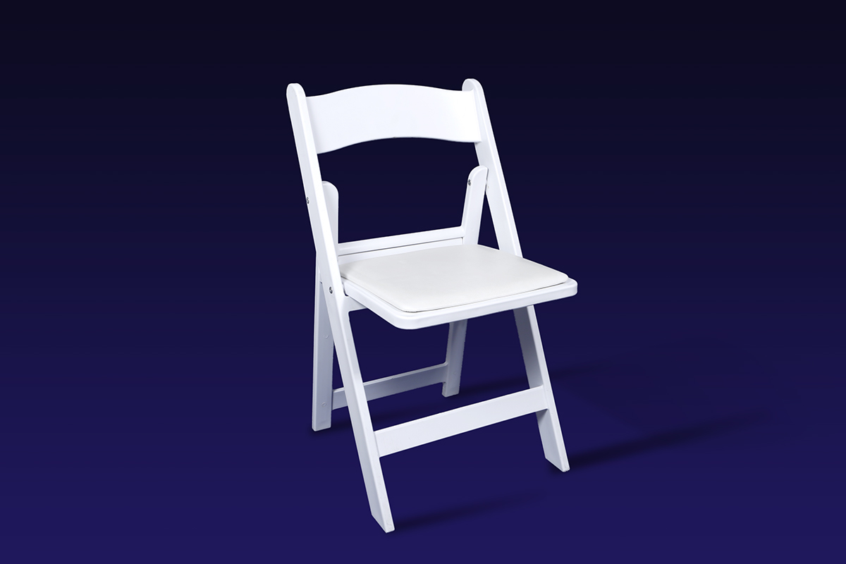 White folding chair with padded seat