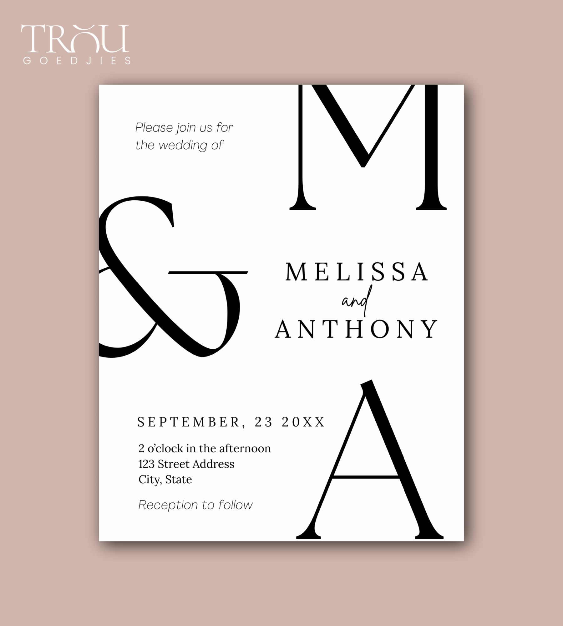 Stylish wedding invitation with elegant typography.
