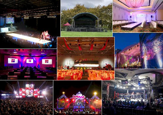 Collage of diverse event setups and configurations.