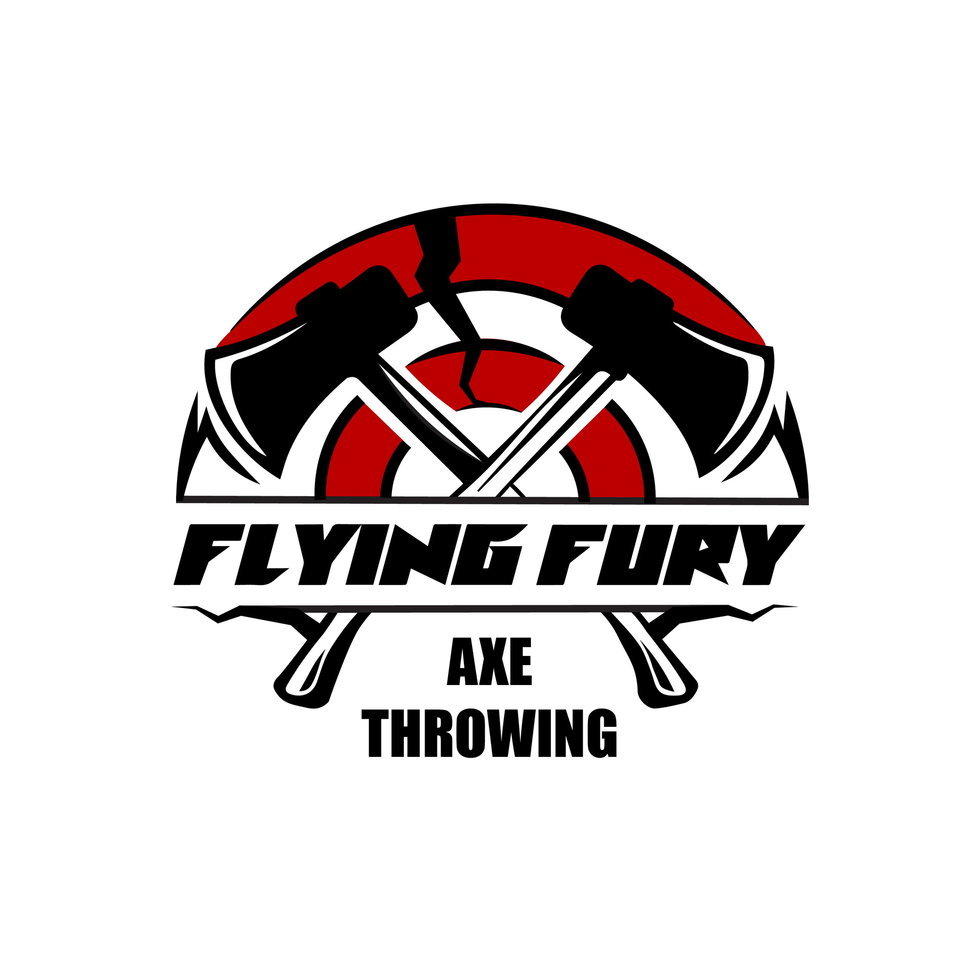 Logo of Flying Fury axe throwing with crossed axes.
