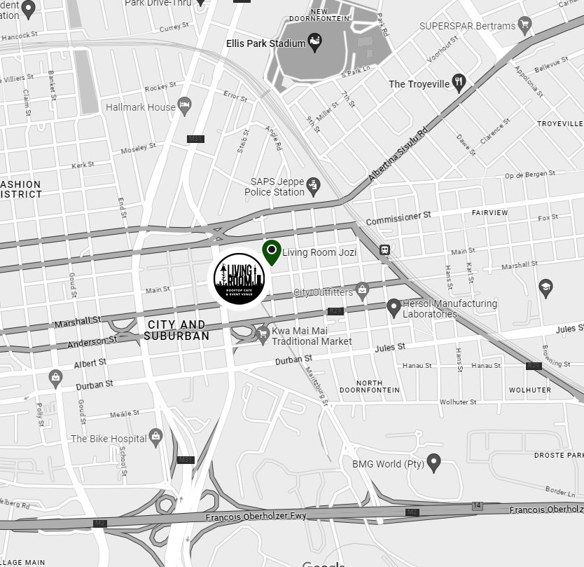 Layout of The Living Room Jozi rooftop venue