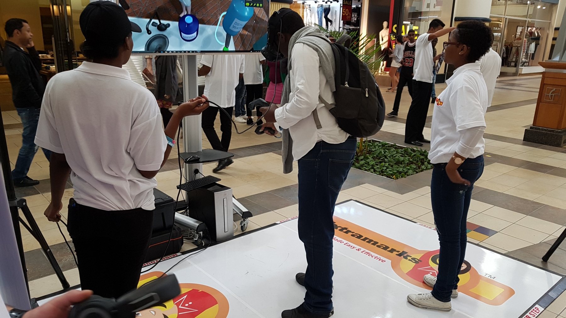 Participants engaging with virtual reality headsets at an event