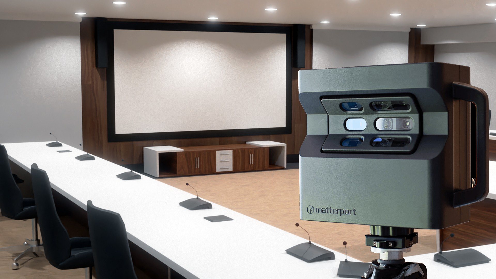 Modern VR equipment in a conference room setup