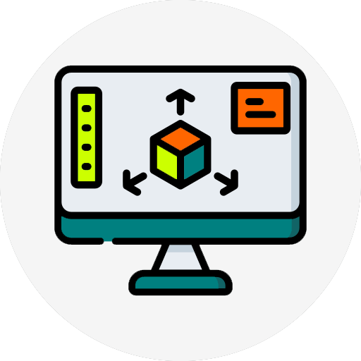 Illustration of a computer screen showing 3D modelling graphics