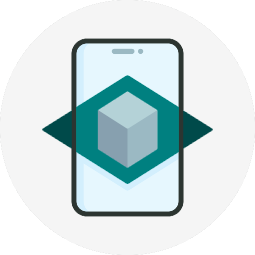 Graphic of a smartphone displaying an augmented reality cube