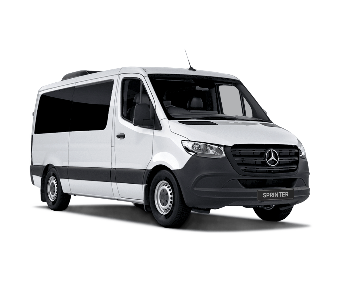 Mercedes Sprinter shuttle van for group transport.