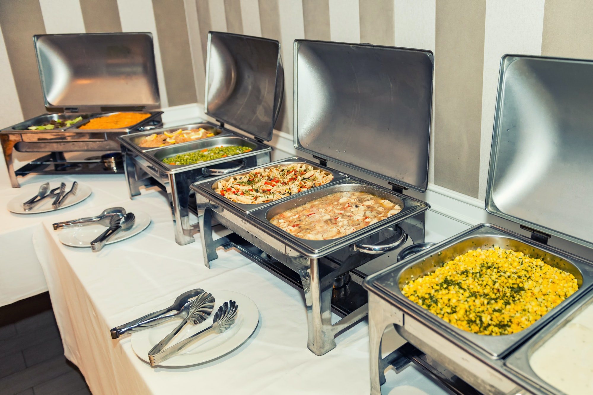 Halaal buffet with multiple food trays