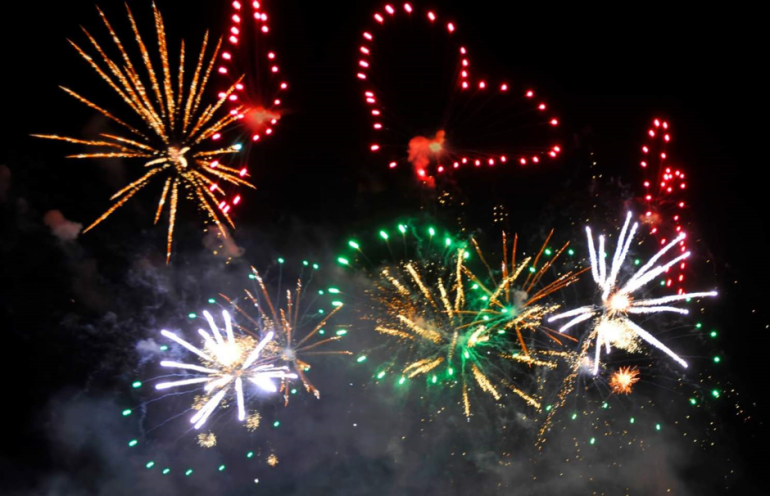 Colorful fireworks bursting in the night sky.