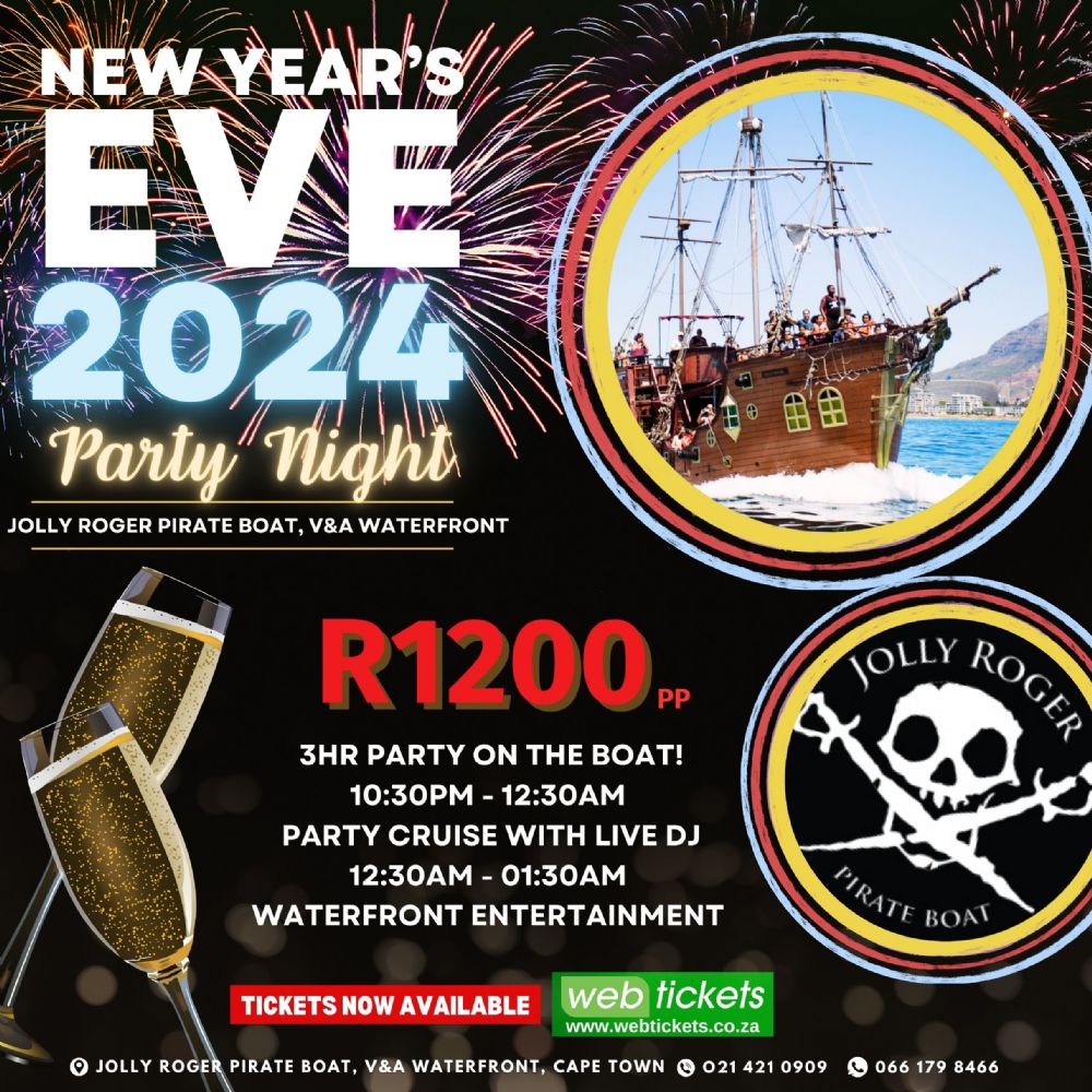 New Year's Eve party advertisement for Jolly Roger Pirate Boat