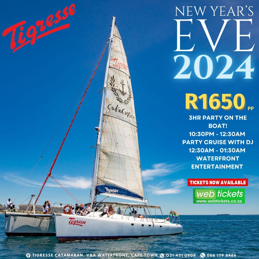Tigresse catamaran promotional image for New Year’s Eve 2024 event