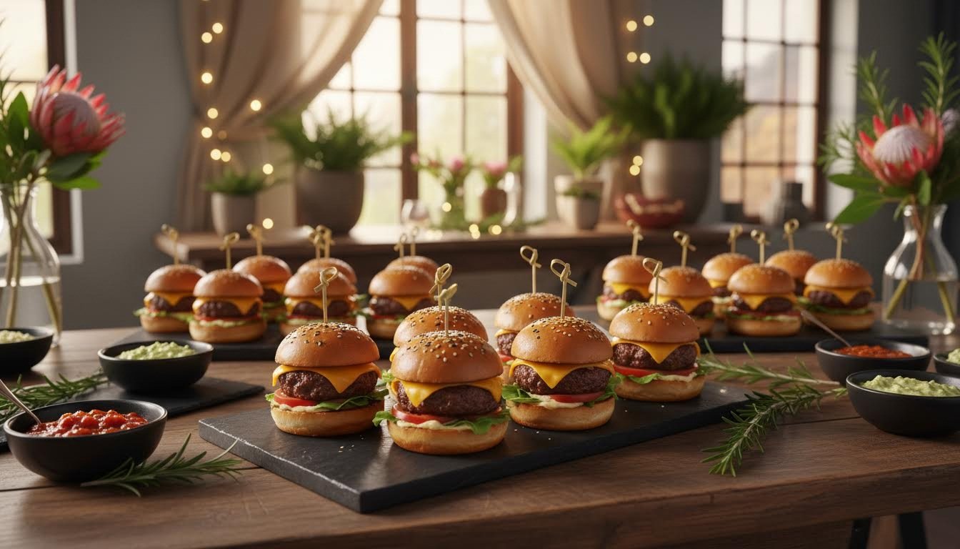 Mini burger sliders arranged on serving trays