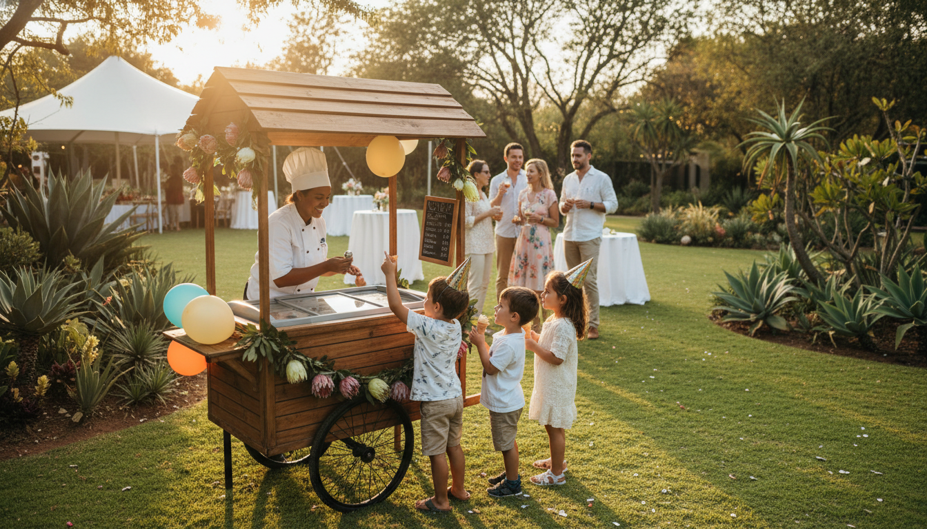 Children choosing ice cream at a birthday cart