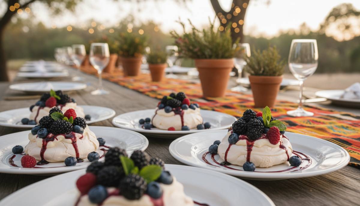 Pavlova bites on dessert plates