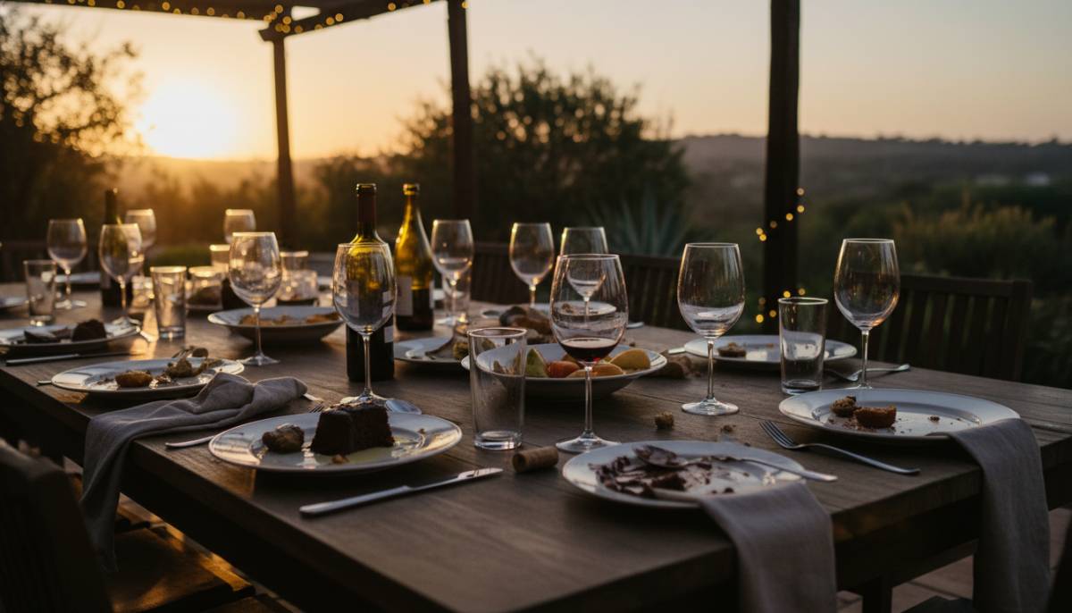 Dinner table after dessert in low light