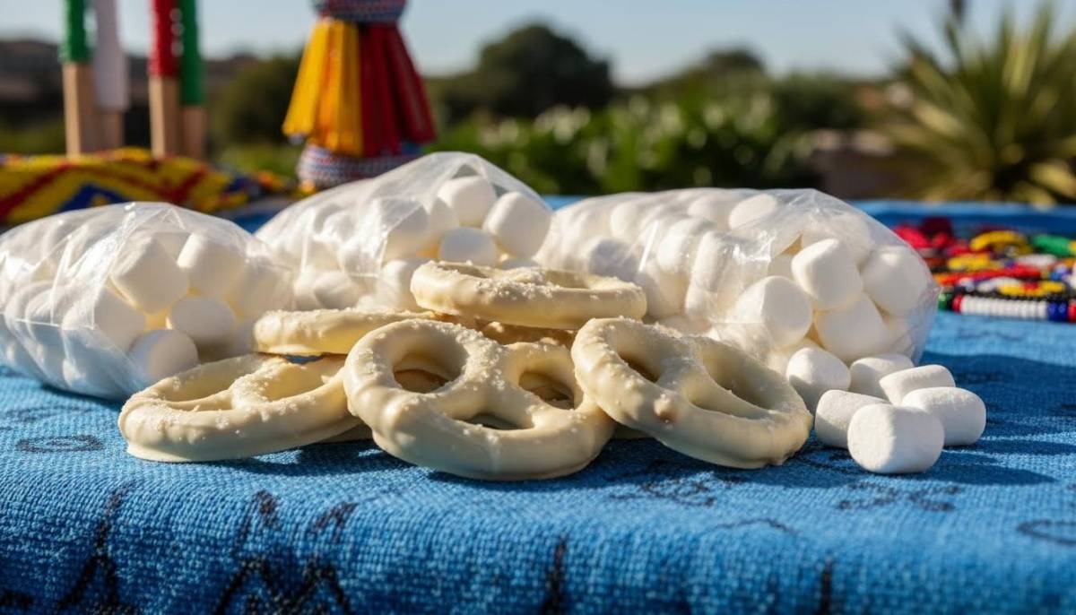White chocolate party snacks in small packets