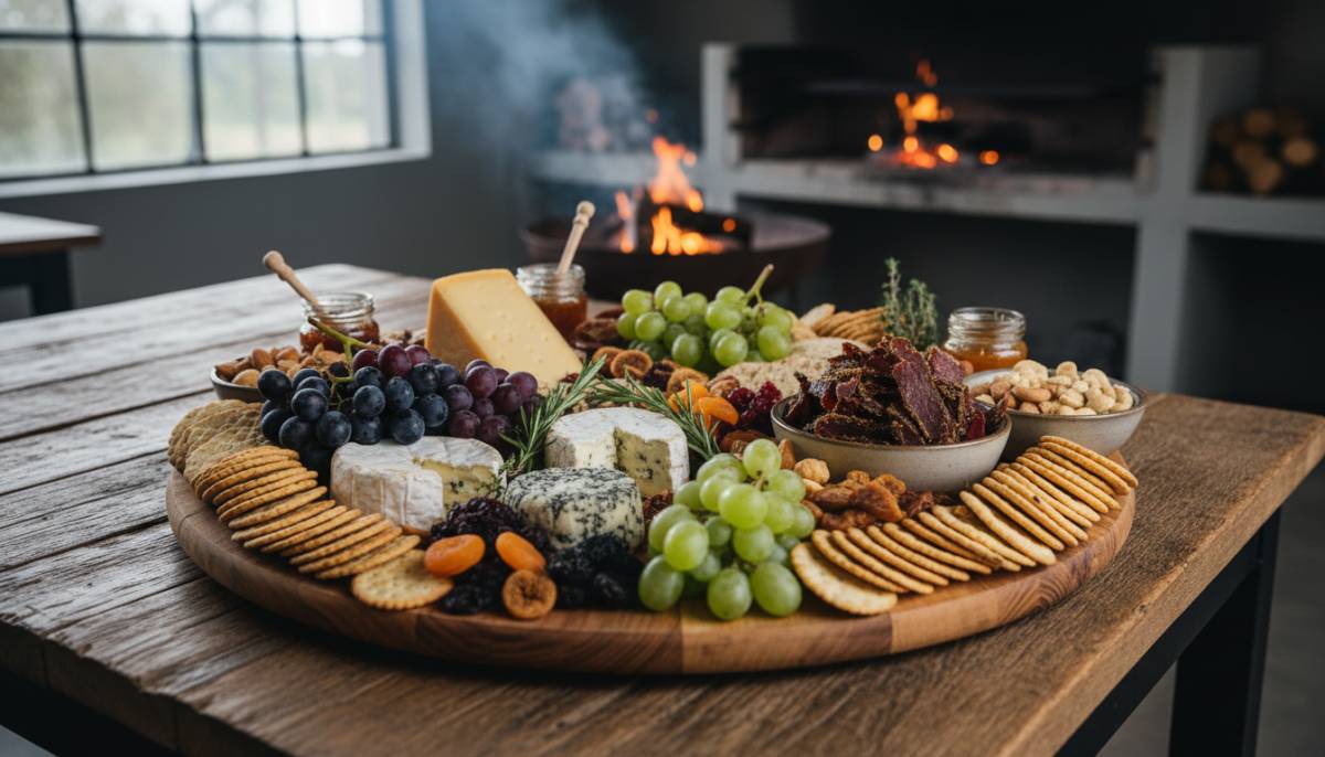 Winter grazing board with savoury snacks
