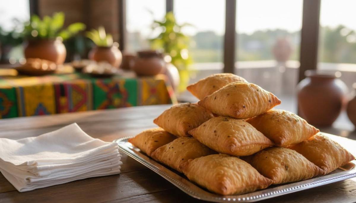 Samoosas served on a winter party table
