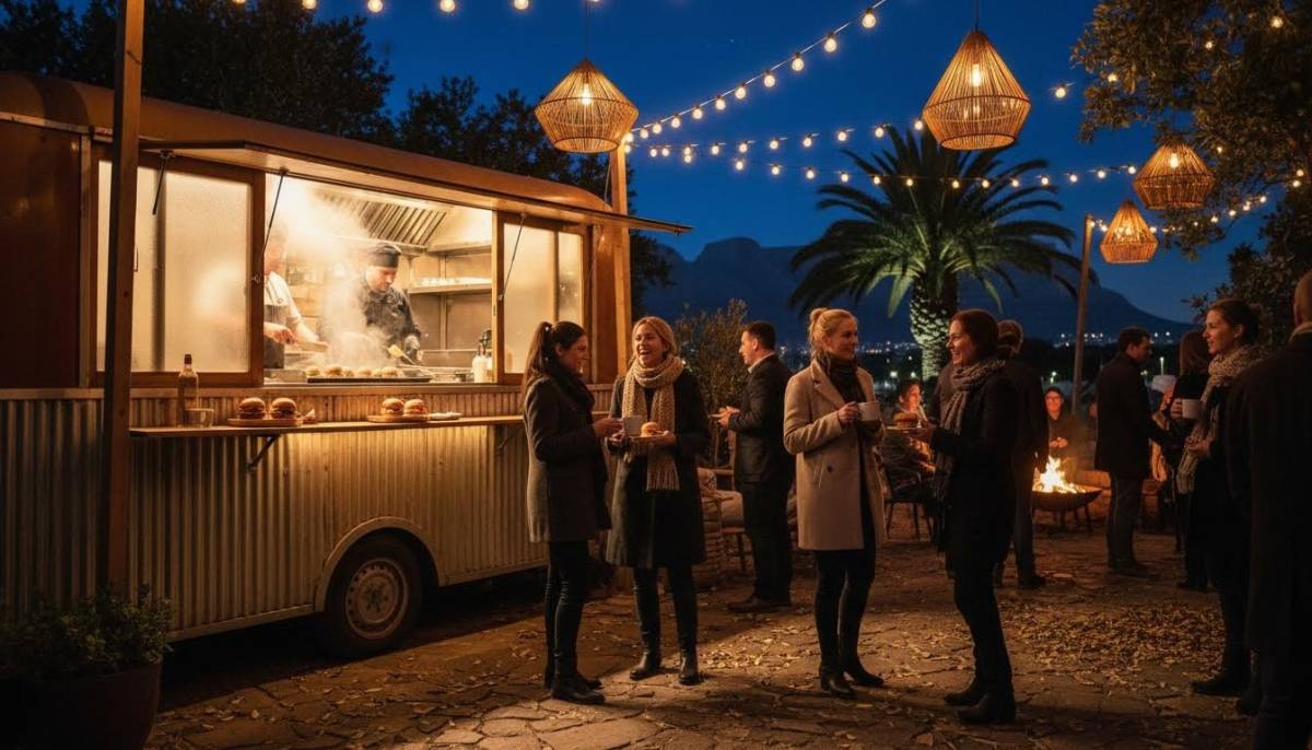 Guests ordering warm food from a food truck