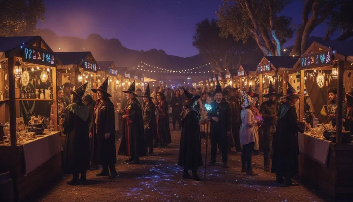Guests browsing wizard party stalls