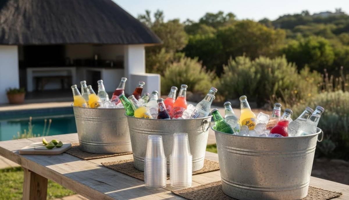 Outdoor drinks station for a holiday party