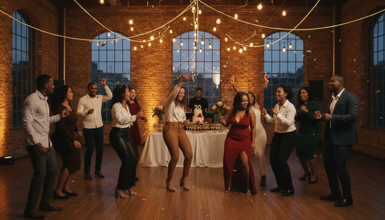 Guests dancing at a 20th birthday party