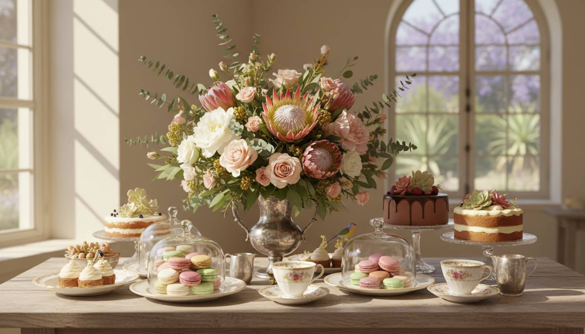 A Parisian style cake salon setup