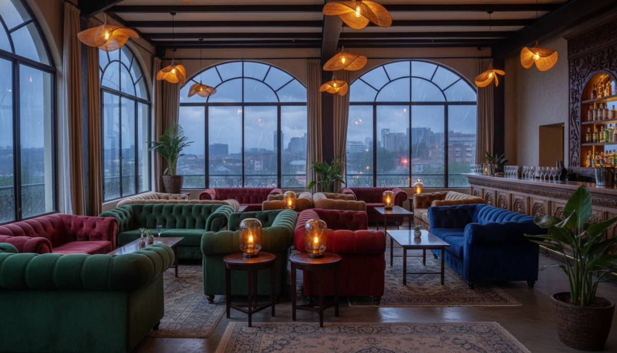 Indoor lounge venue set for a study break