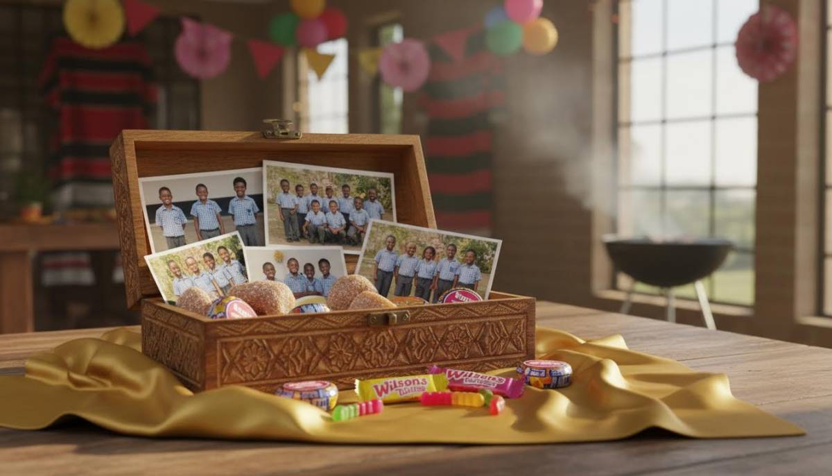 Memory box with photos and sweets