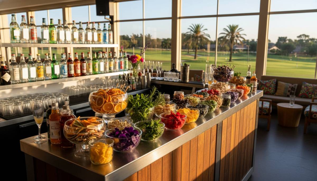 Mobile bar with garnishes at a clubhouse