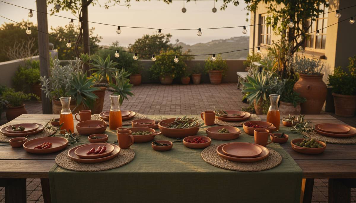 Olive and terracotta outdoor party setup