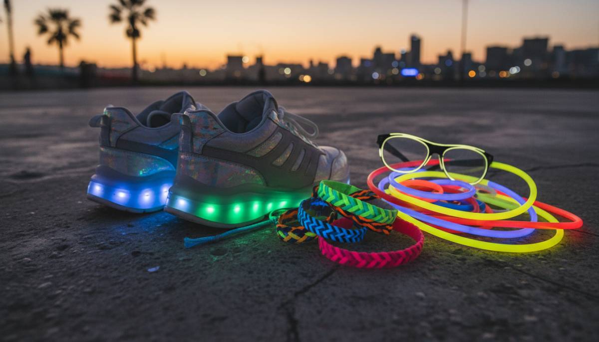 Rave shoes and accessories laid out