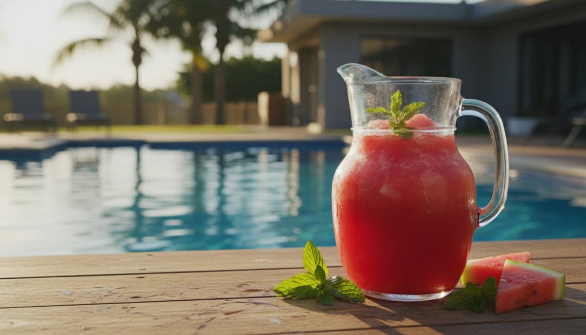 Watermelon slush beside a pool