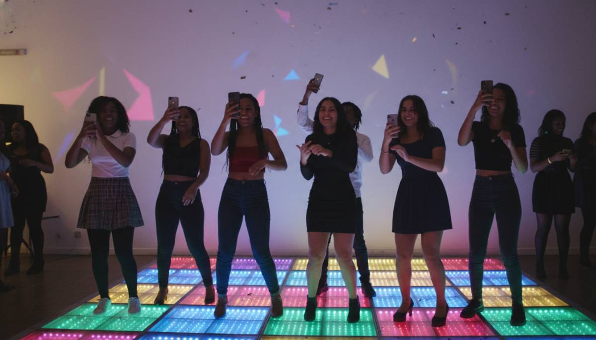 Teenagers filming dance videos at a TikTok party
