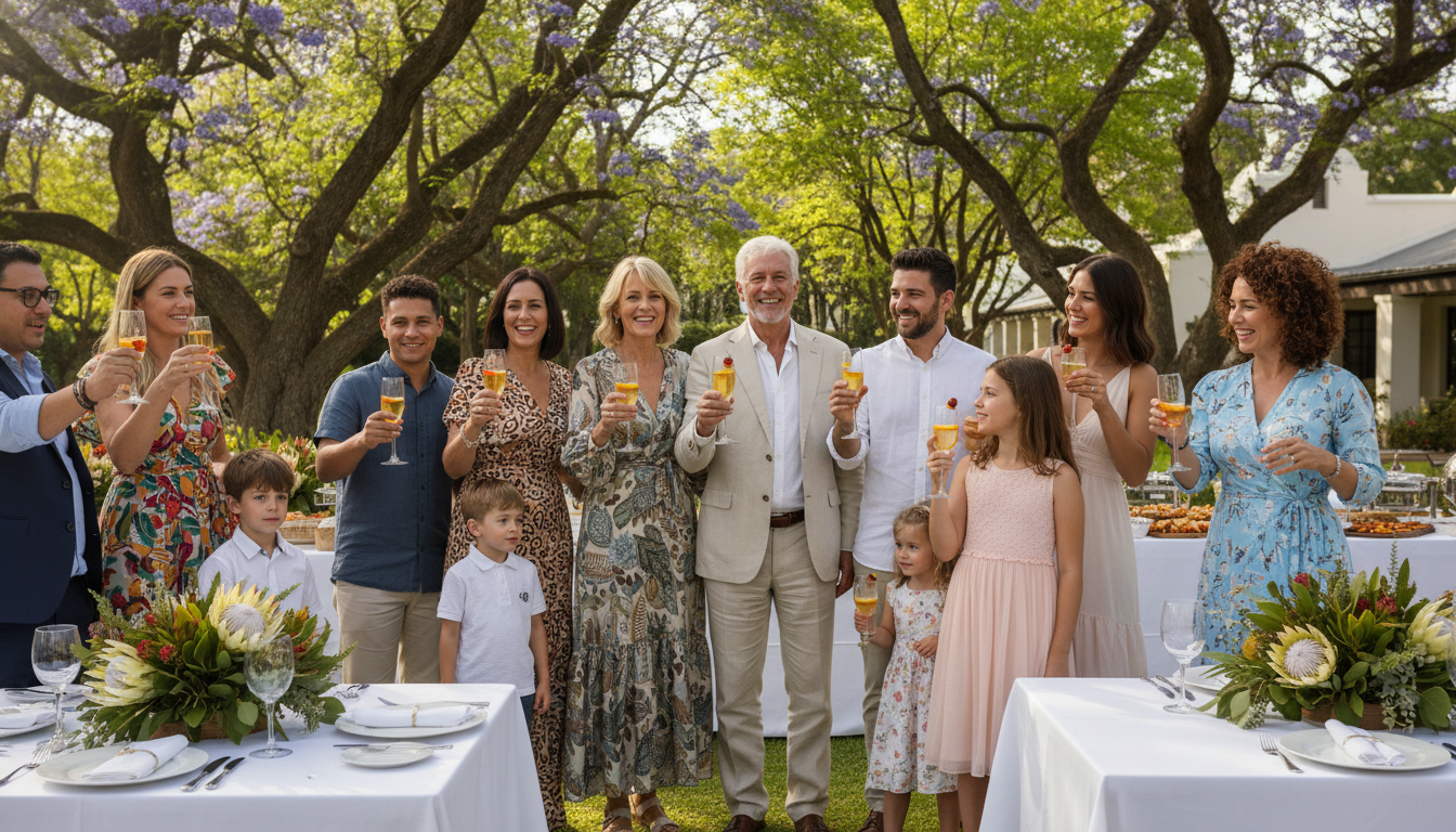 Guests raising drinks at a 60th birthday