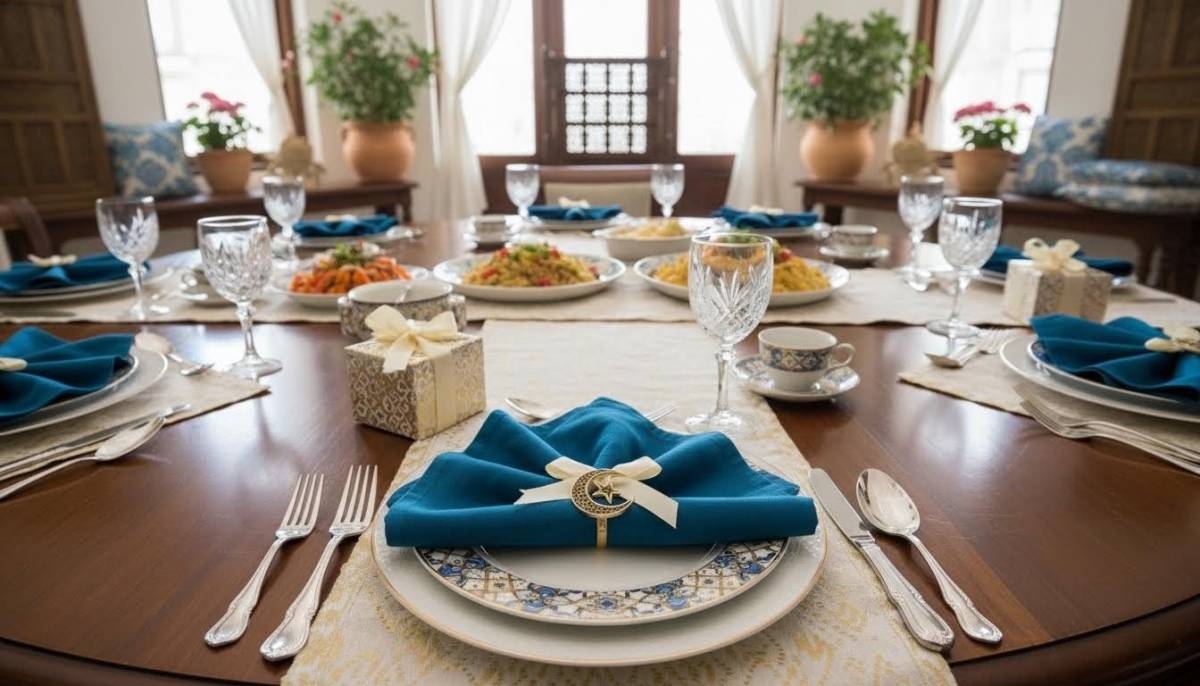 Eid lunch place setting with small gift