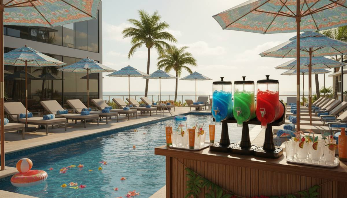 Poolside slushy station for a welcome home party