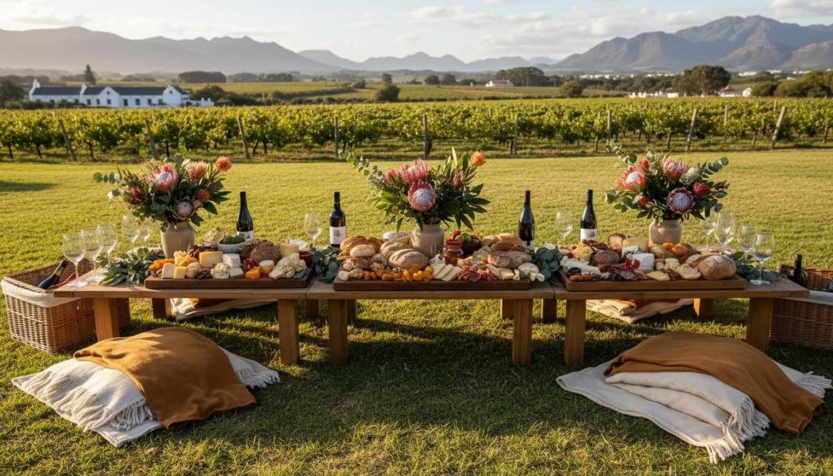 Wine farm picnic table for a welcome home lunch