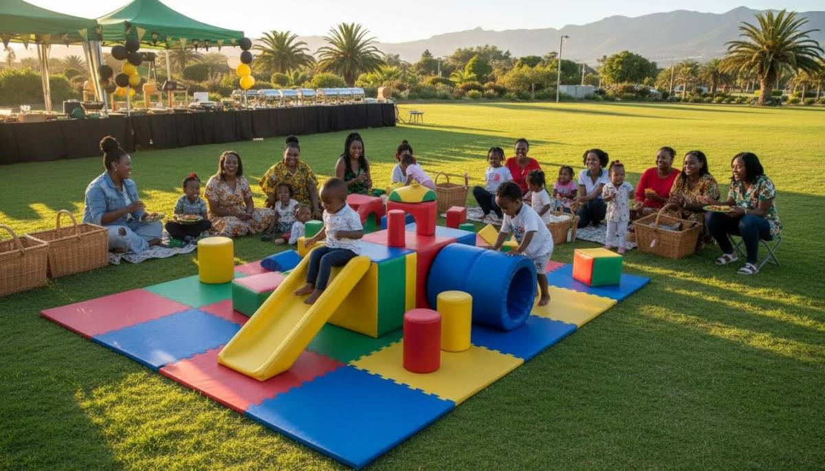 Children playing in a soft play area at a Youth Day picnic