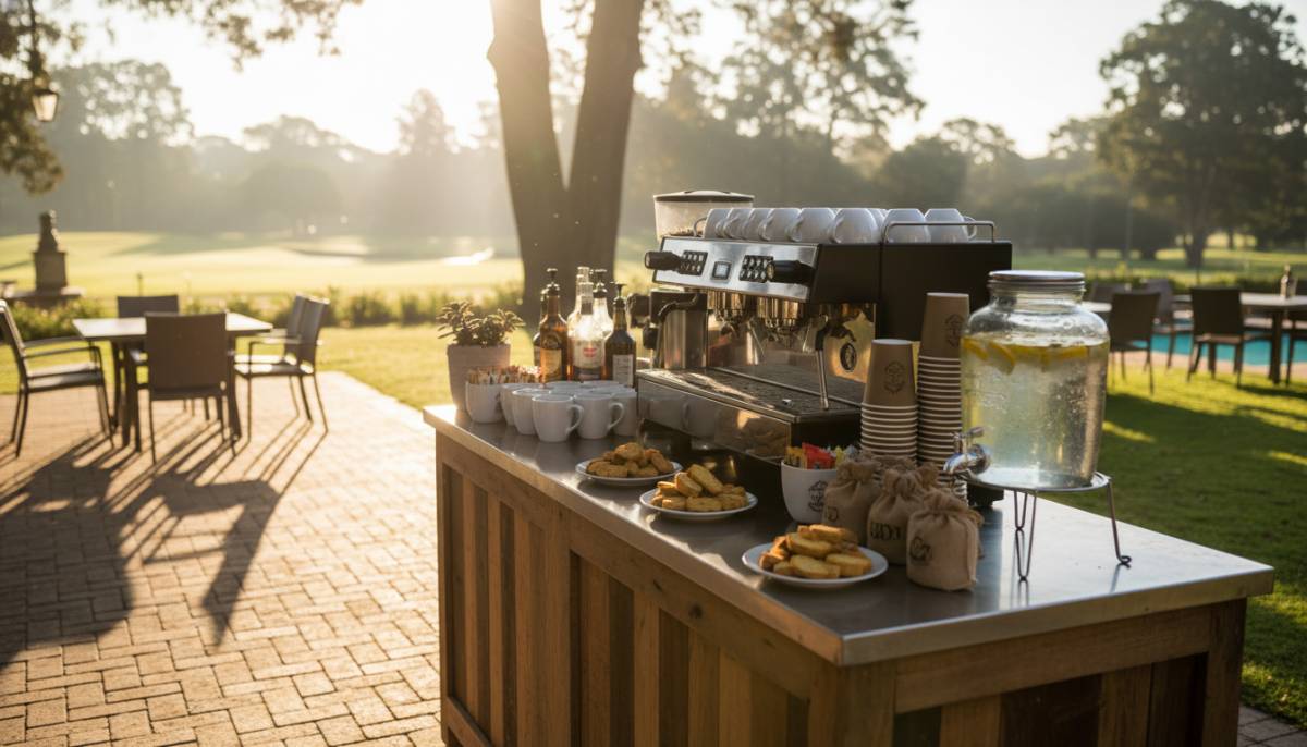 Mobile coffee counter at an estate clubhouse