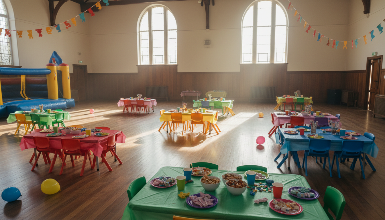 School hall set for a toddler party