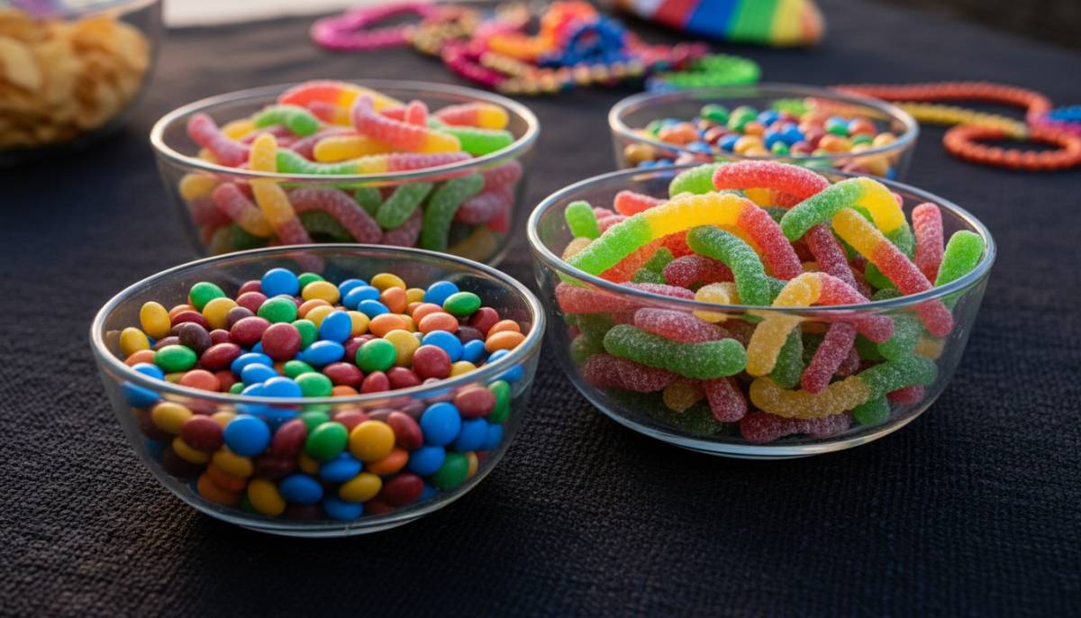 Colourful sweets for an 80s snack table