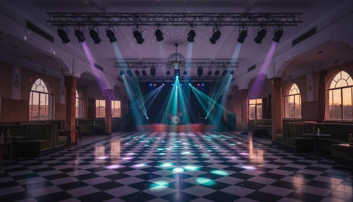 Retro dance floor lighting before guests arrive