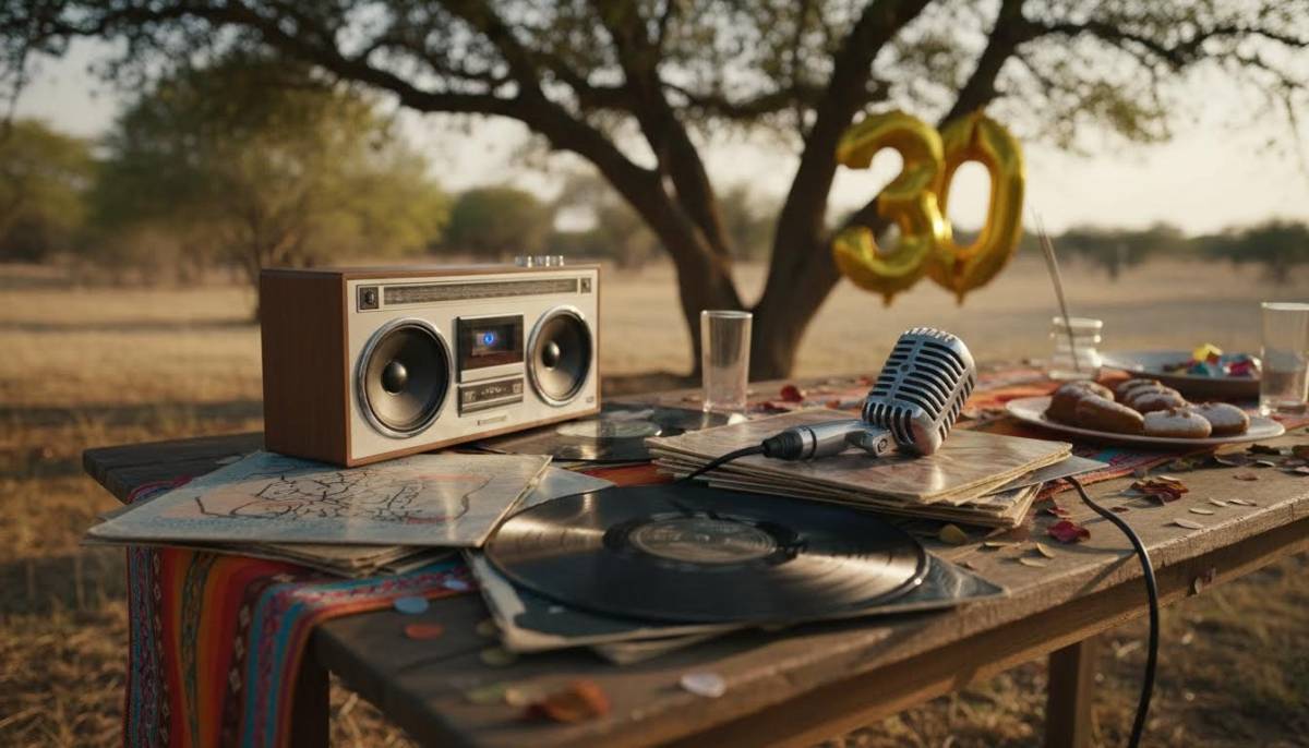 Speaker and vinyl records for a birthday music game
